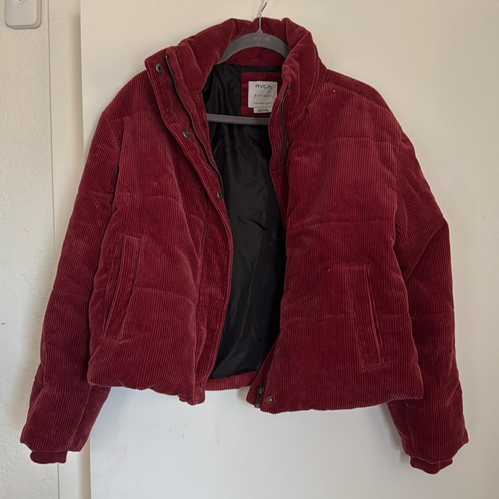 RVCA size Small Corduroy pink puffer jacket